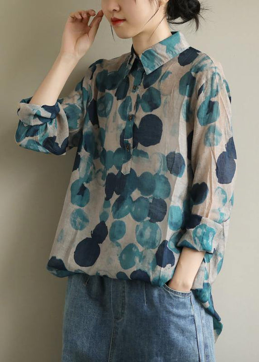 Blue Dotted Lapel Tunic Blouse for Women | Mariselle