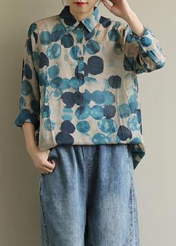 Blue Dotted Lapel Tunic Blouse for Women | Mariselle