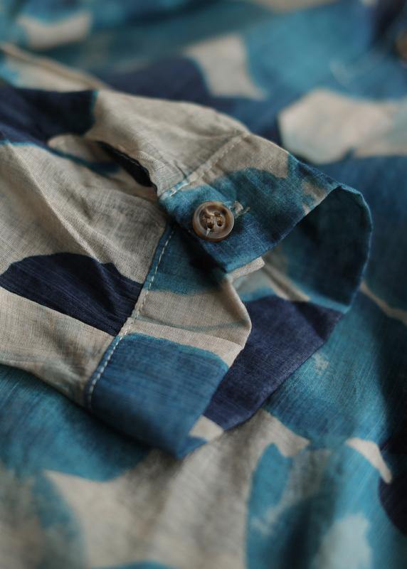 Blue Dotted Lapel Tunic Blouse for Women | Mariselle
