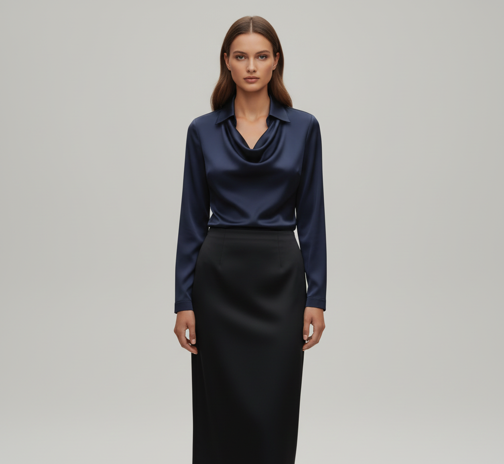 Elegant satin soft-collar blouse for women | Valerios -5