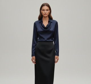 Elegant satin soft-collar blouse for women | Valerios -5