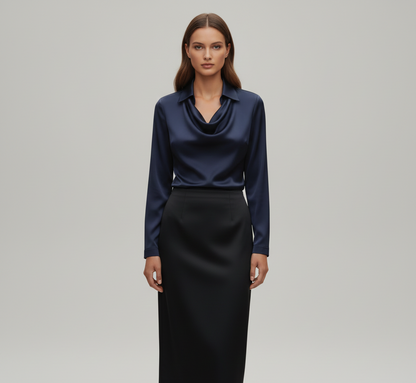 Elegant satin soft-collar blouse for women | Valerios -5