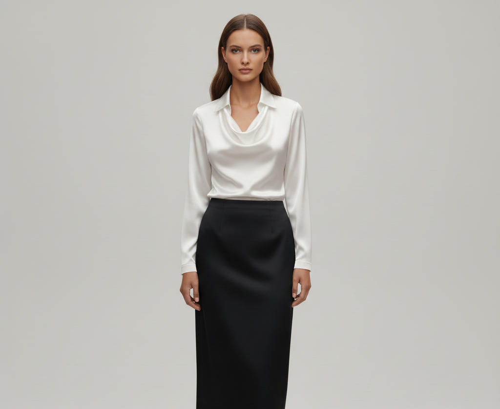 Elegant satin soft-collar blouse for women | Valerios -6