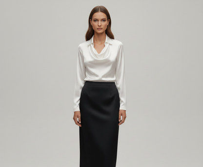Elegant satin soft-collar blouse for women | Valerios -6