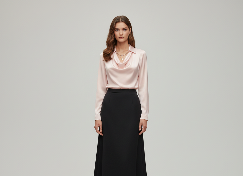 Elegant satin soft-collar blouse for women | Valerios -7