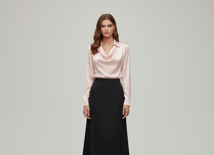 Elegant satin soft-collar blouse for women | Valerios -7
