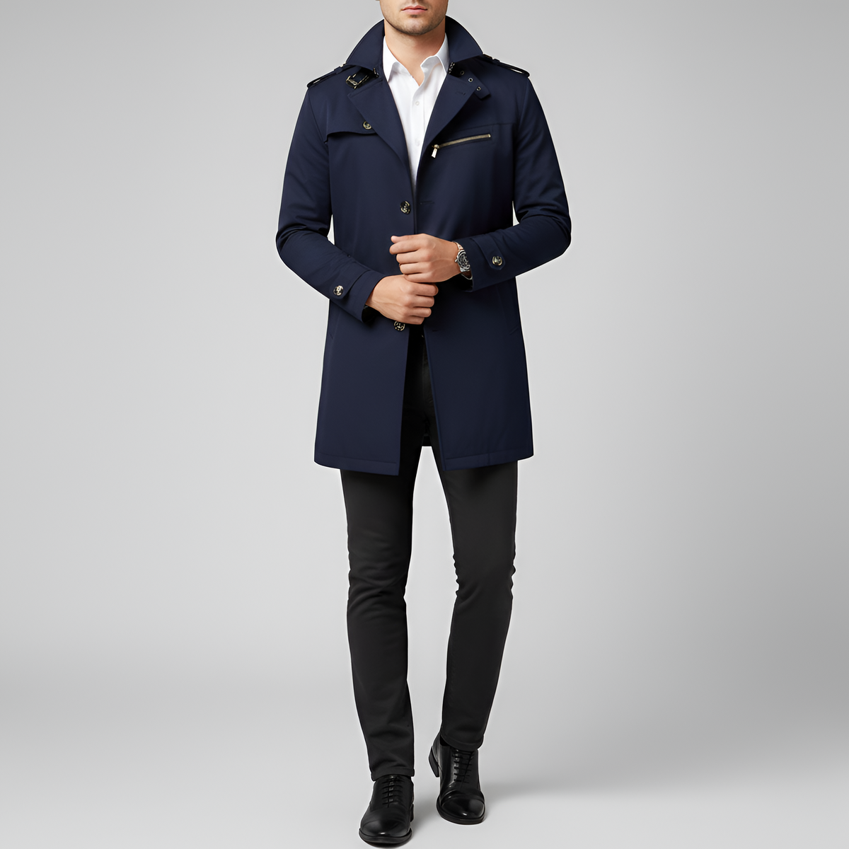 Elegant belted button-through trench coat for men | Valerios -4