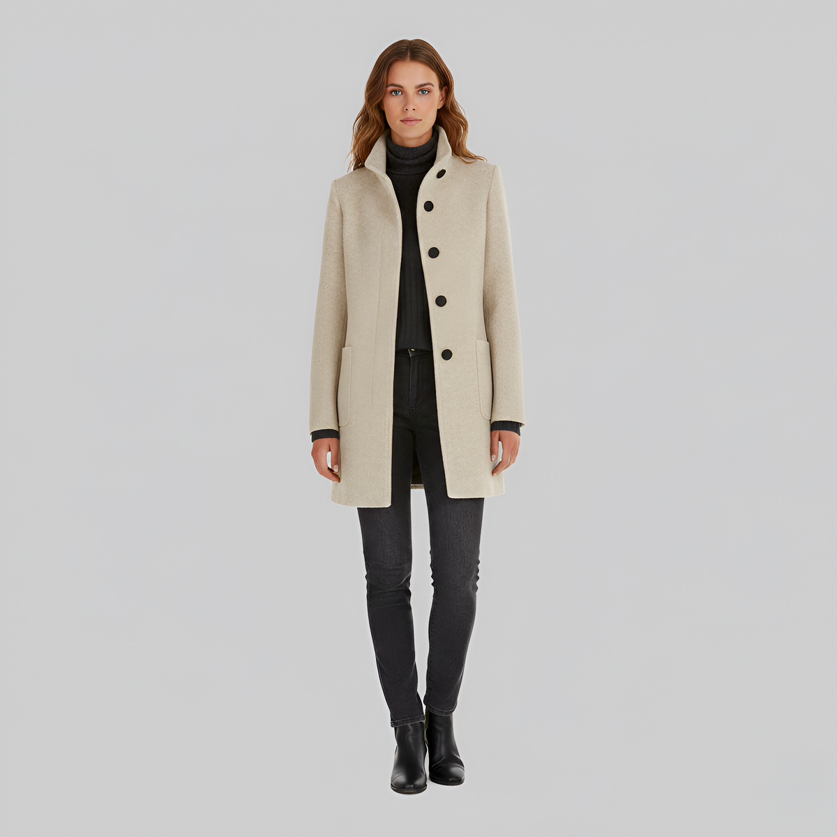 Elegant wool blend tailored coat for women | Valerios -4
