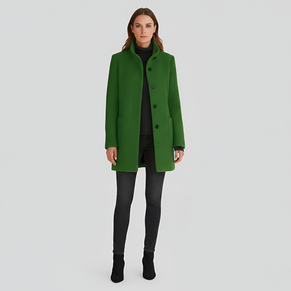 Elegant wool blend tailored coat for women | Valerios -5
