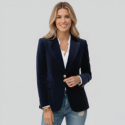 Elegant velvet single-button blazer for women | Valerios -4