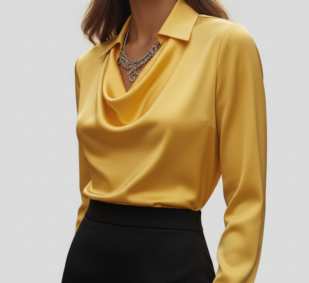 Elegant satin soft-collar blouse for women | Valerios -4
