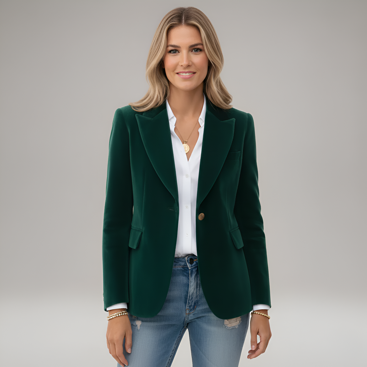 Elegant velvet single-button blazer for women | Valerios -1