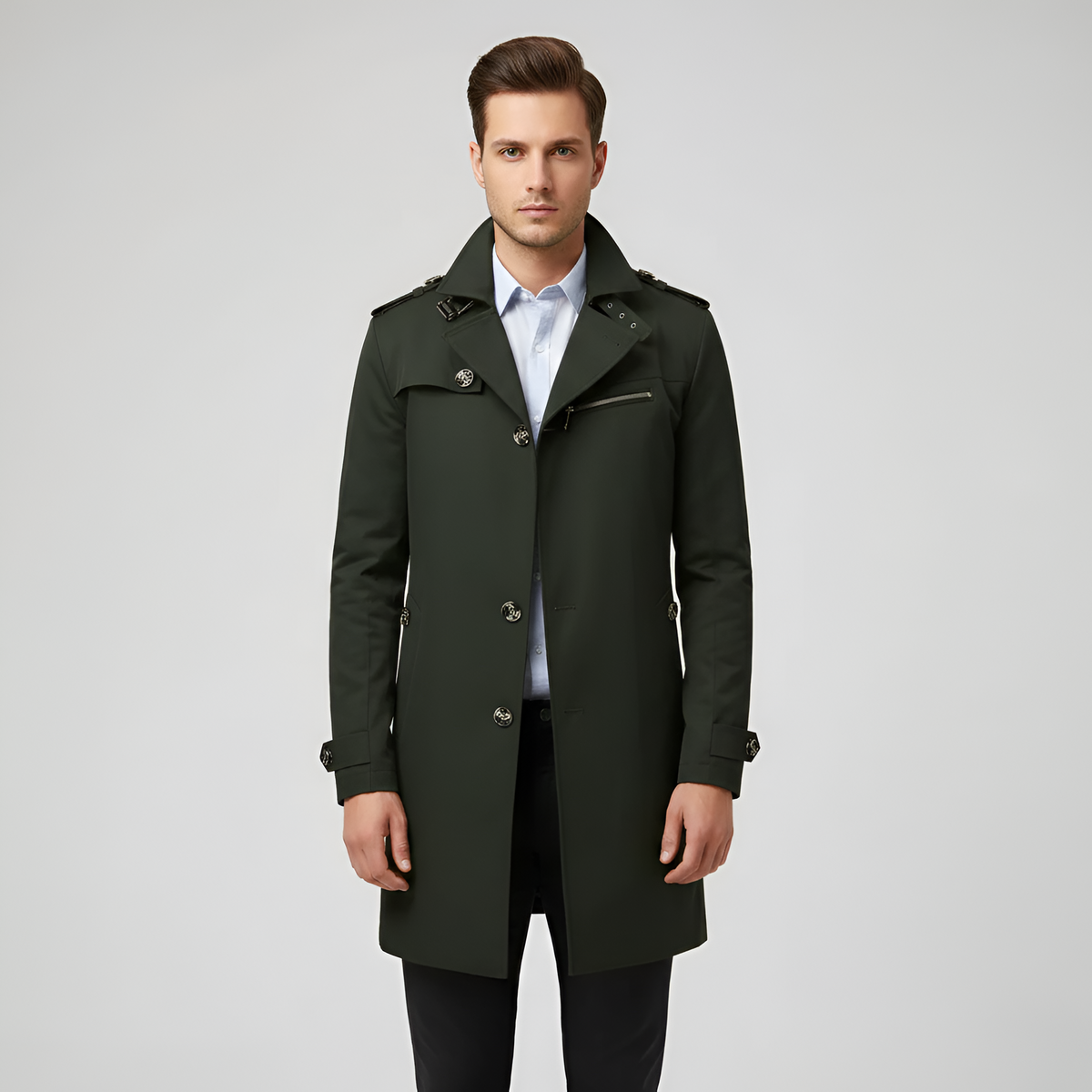 Elegant belted button-through trench coat for men | Valerios -5