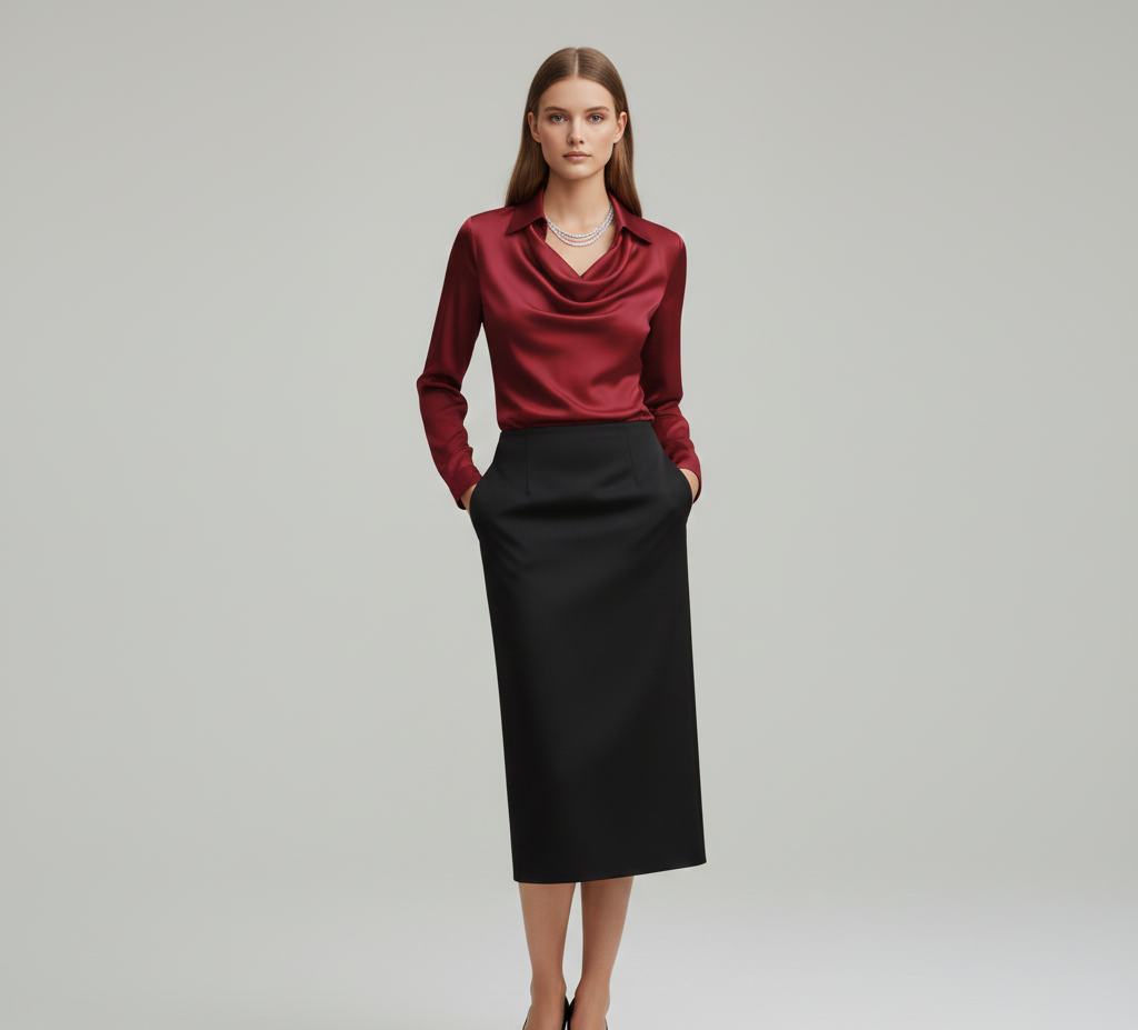Elegant satin soft-collar blouse for women | Valerios -8