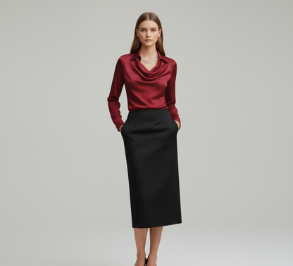 Elegant satin soft-collar blouse for women | Valerios -8