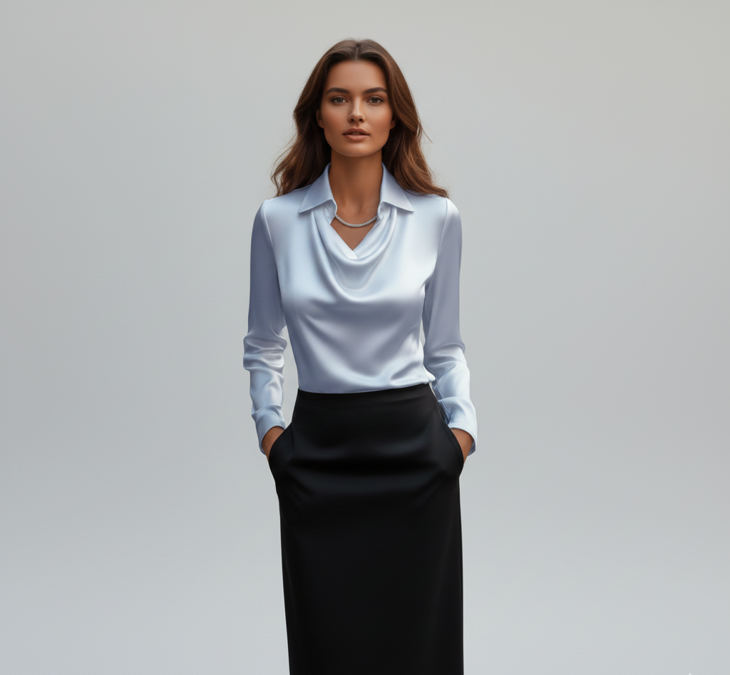 Elegant satin soft-collar blouse for women | Valerios -9