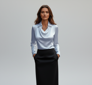 Elegant satin soft-collar blouse for women | Valerios -9