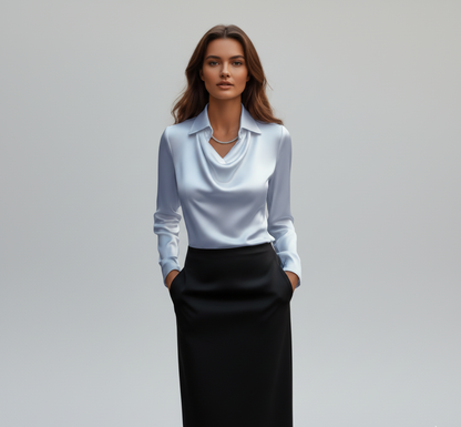 Elegant satin soft-collar blouse for women | Valerios -9