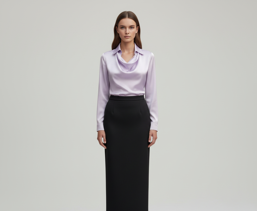 Elegant satin soft-collar blouse for women | Valerios -11