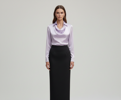 Elegant satin soft-collar blouse for women | Valerios -11