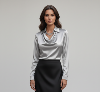 Elegant satin soft-collar blouse for women | Valerios -12