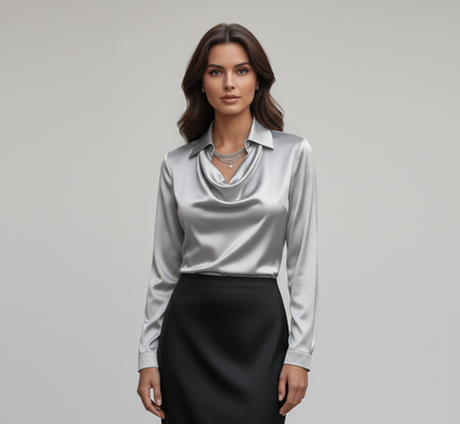 Elegant satin soft-collar blouse for women | Valerios -12