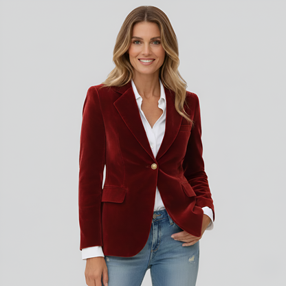 Elegant velvet single-button blazer for women | Valerios -6