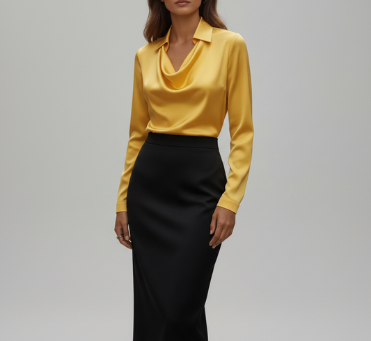Elegant satin soft-collar blouse for women | Valerios -1