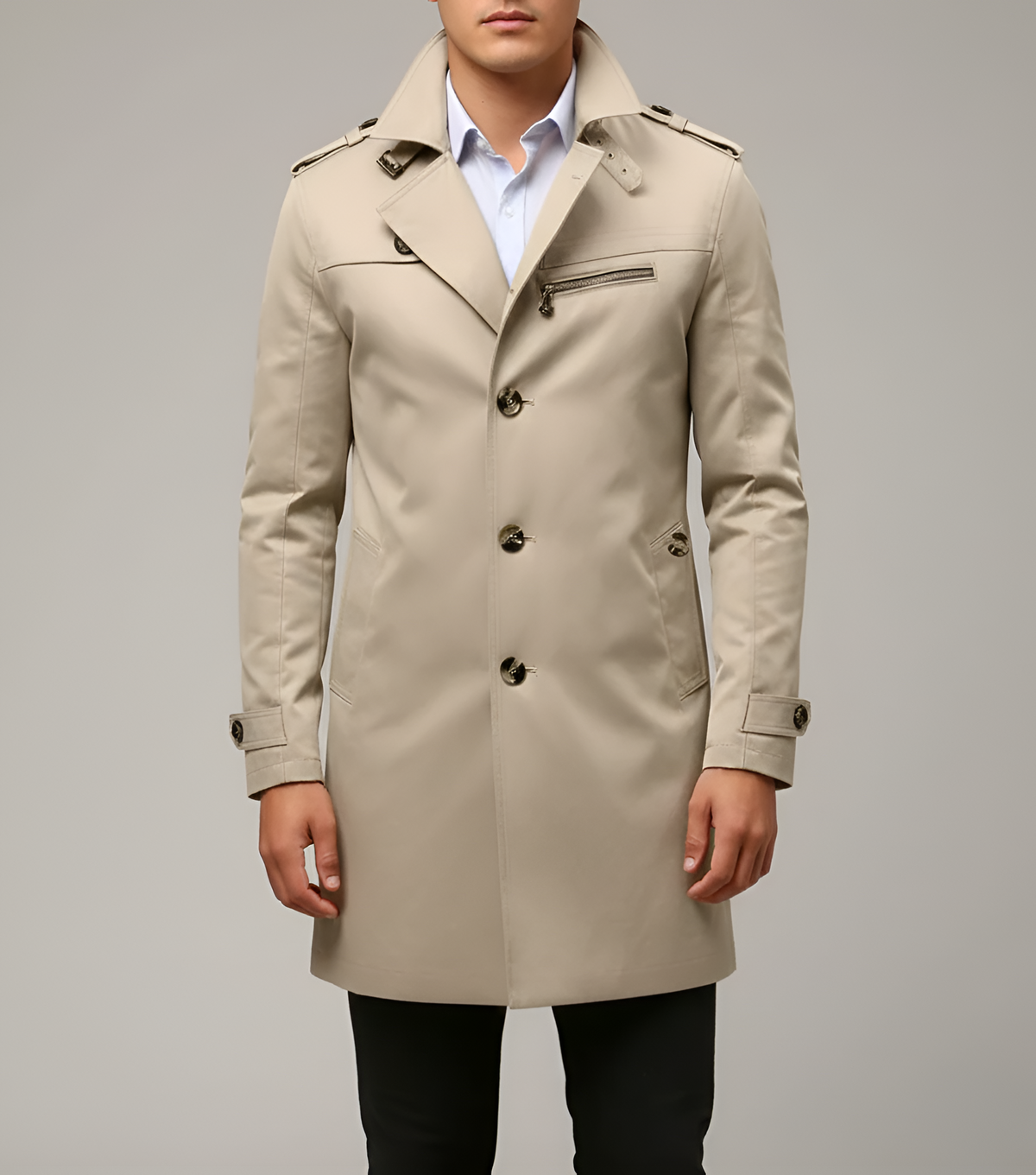 Elegant belted button-through trench coat for men | Valerios -6