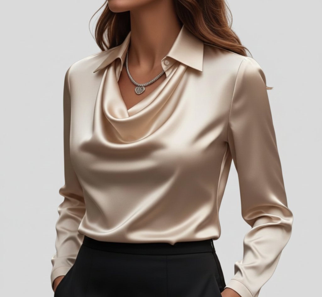 Elegant satin soft-collar blouse for women | Valerios -13