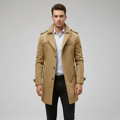 Elegant belted button-through trench coat for men | Valerios -7