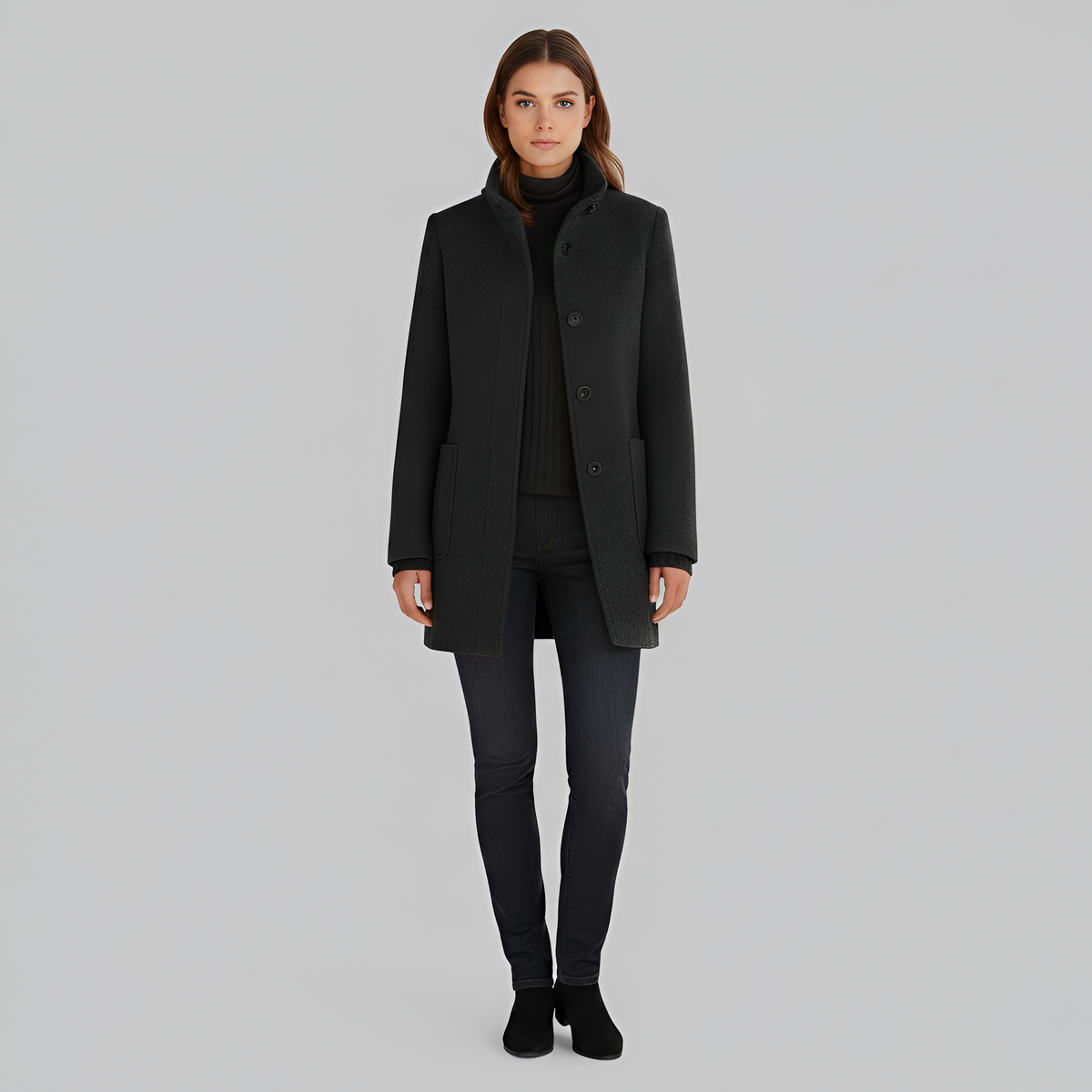 Elegant wool blend tailored coat for women | Valerios -13