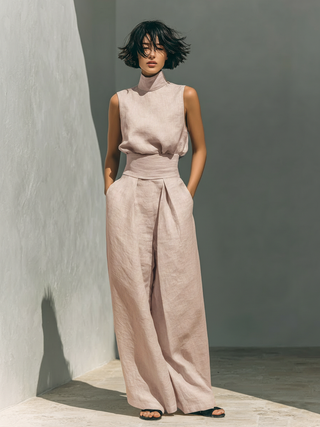 Minimalist sleeveless blouse and wide-leg trouser set for women | Lincord -5