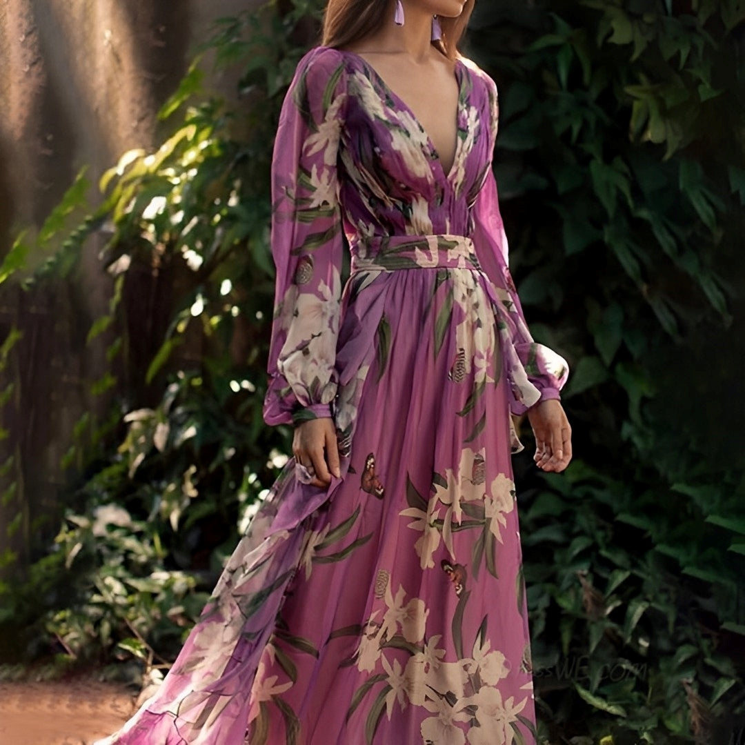 Elvara | Women's Floral Chiffon Maxi Dress