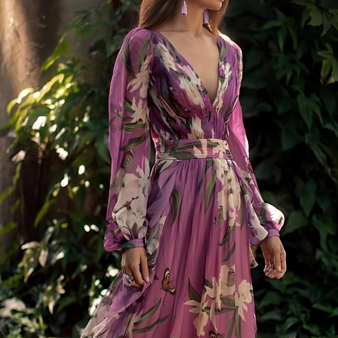 Elvara | Women's Floral Chiffon Maxi Dress