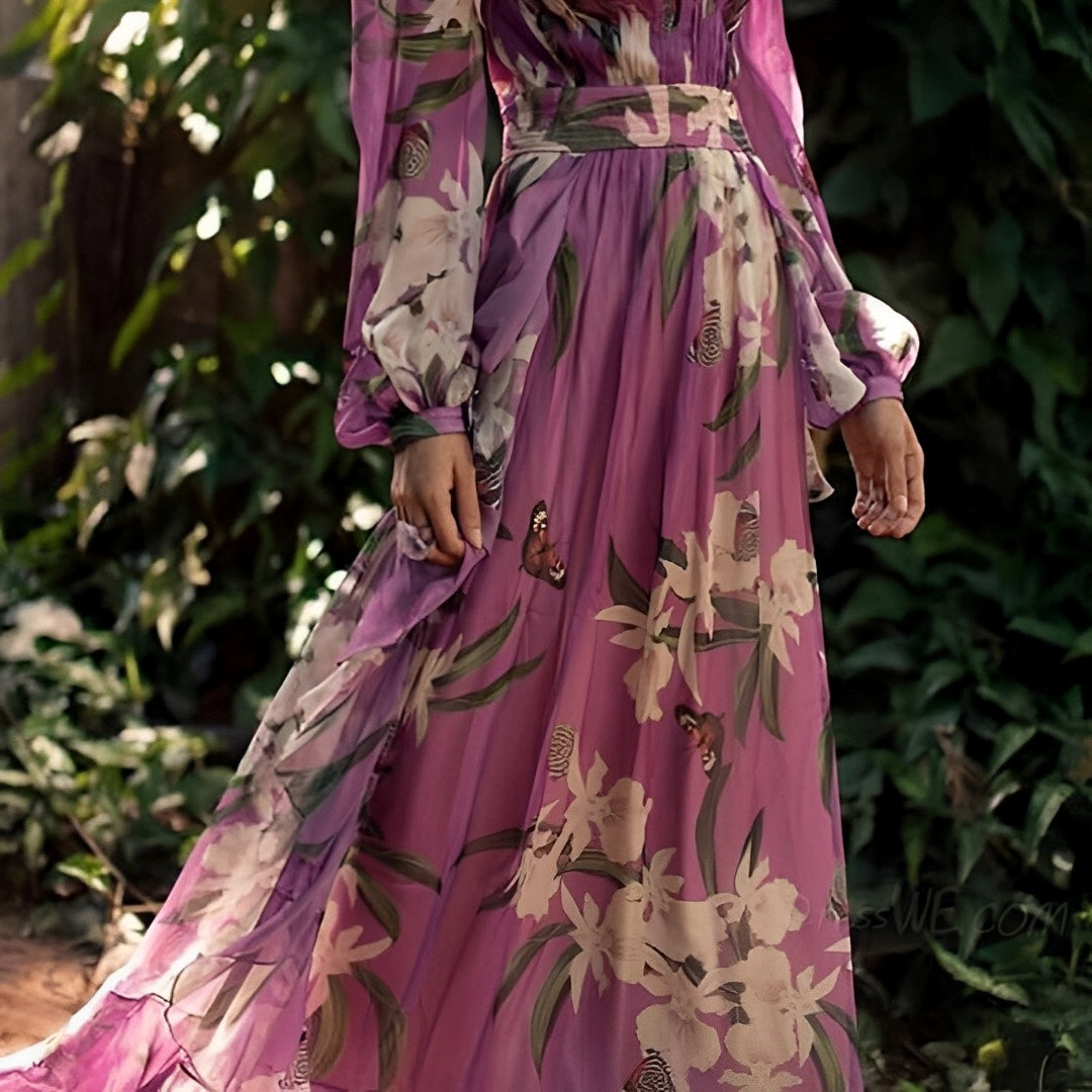 Elvara | Women's Floral Chiffon Maxi Dress