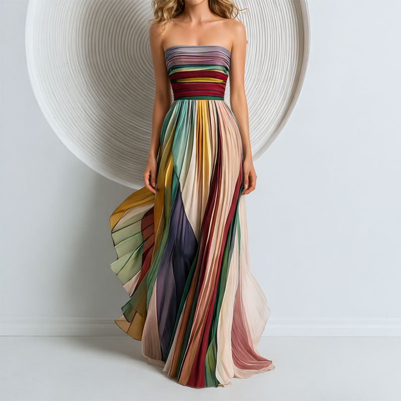 Pleated strapless elegant maxi dress for women | Valoria -1