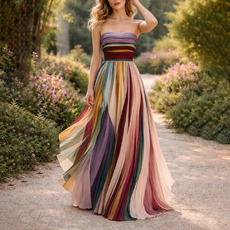 Pleated strapless elegant maxi dress for women | Valoria -2