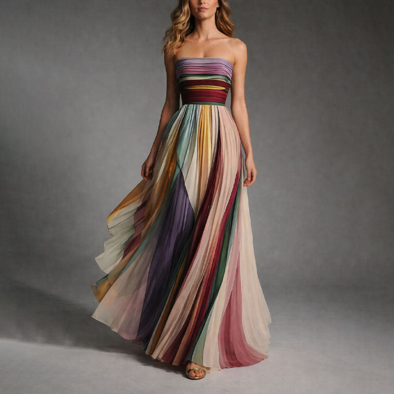 Pleated strapless elegant maxi dress for women | Valoria -3