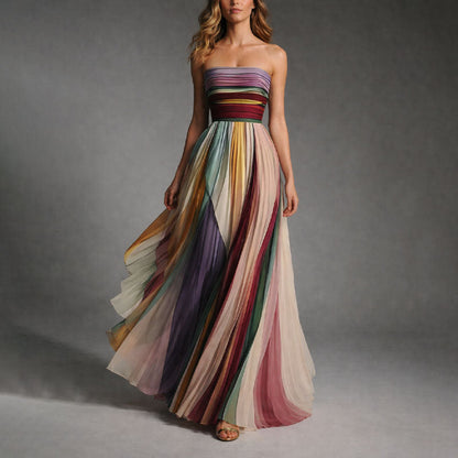 Pleated strapless elegant maxi dress for women | Valoria -3