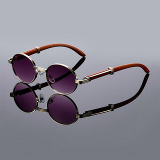 Oval retro wooden-temple sunglasses for men | Lorenzo -4