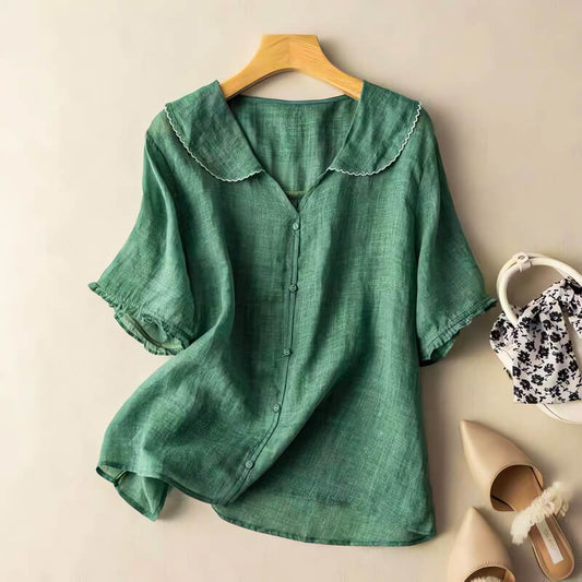 Scalloped-collar cotton-linen everyday blouse for women | Clara -1