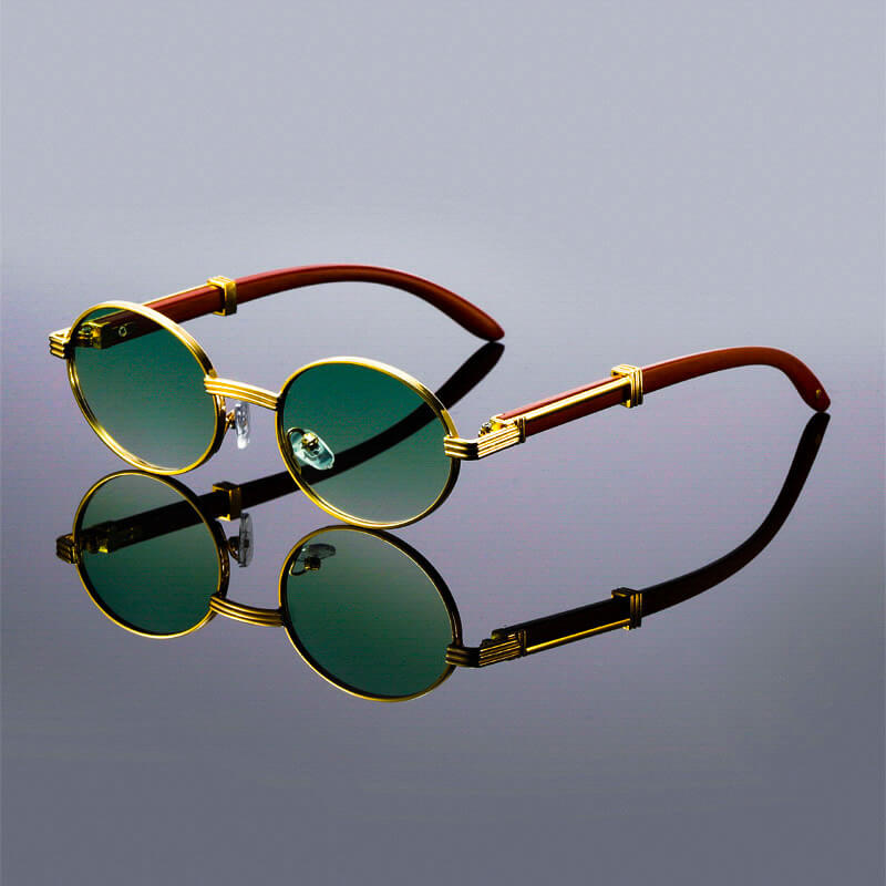 Oval retro wooden-temple sunglasses for men | Lorenzo -2