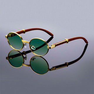 Oval retro wooden-temple sunglasses for men | Lorenzo -2
