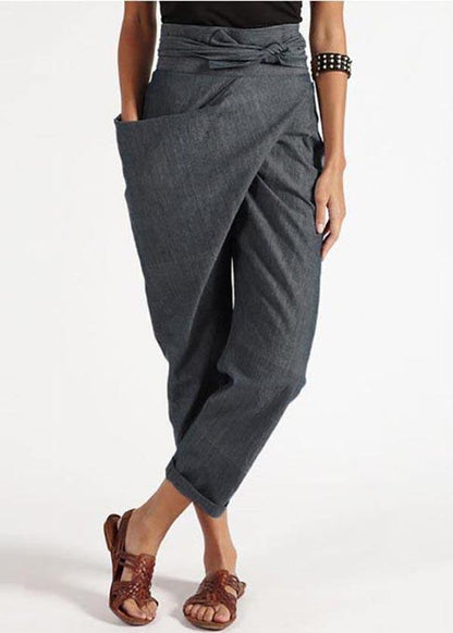 Grey Asymmetrical High-Waist Harem Pants For Women | Kaelis