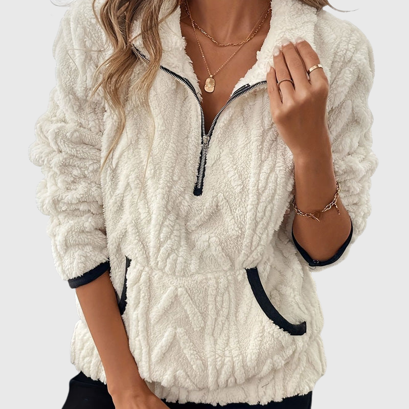 Fuzzy half-zip casual everyday sweatshirt for women | Harper -1