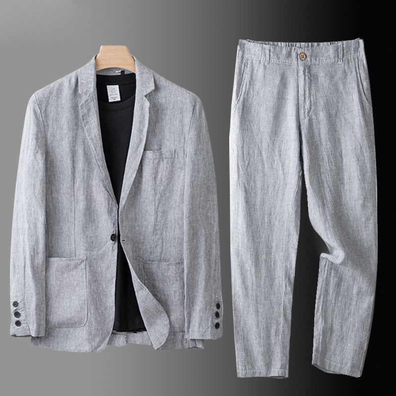 Elegant linen tailored suit set for men | Sandro -1