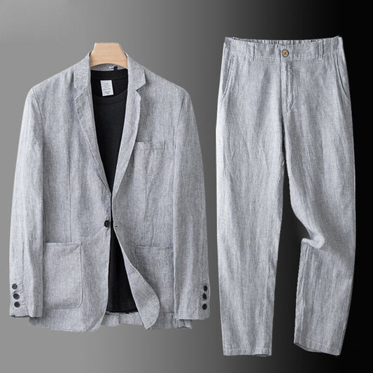 Elegant linen tailored suit set for men | Sandro -1