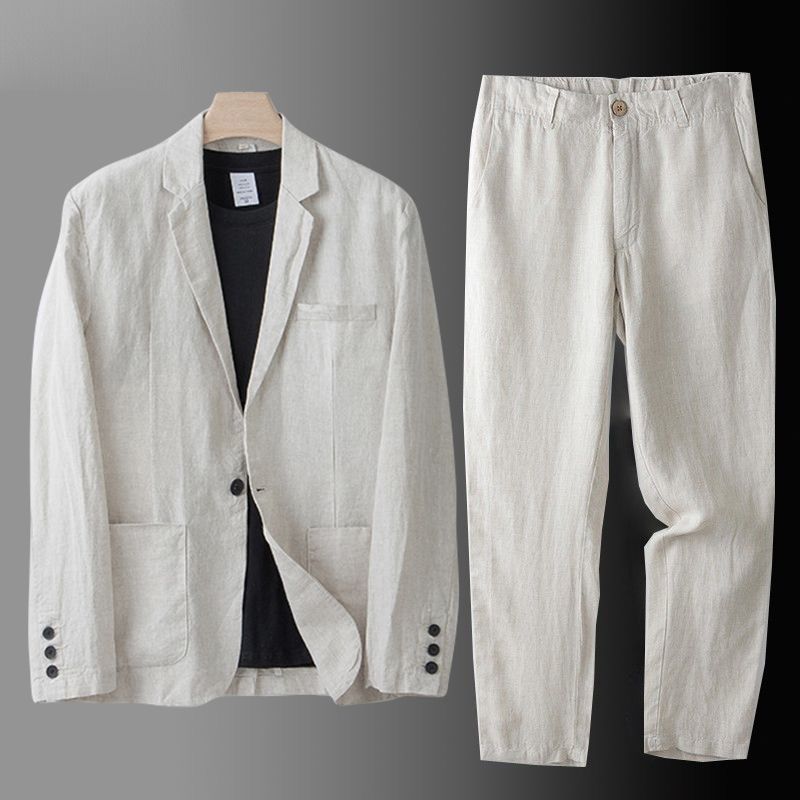 Elegant linen tailored suit set for men | Sandro -3