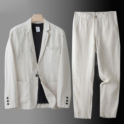 Elegant linen tailored suit set for men | Sandro -3